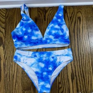 SHEIN blue and white bikini set